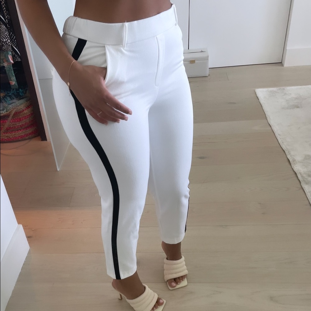 Zara White Pants with Black Stripe Down Sides